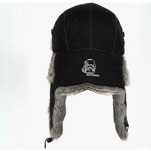 Mad Bomber Original Hat in Black with Rabbit Fur Trim Small NO BUCKLE